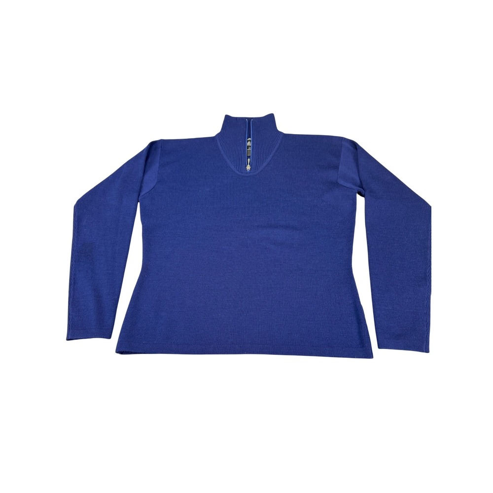Obermeyer Women‎ Blue Wool Blend Quarter Zip Fundamental Sweater Size L